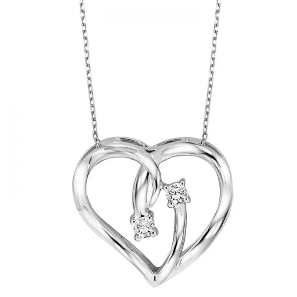 Diamond 2-Stone Open Ribbon Heart Pendant Necklace In Sterling Silver Texas Gold Connection Greenville, TX