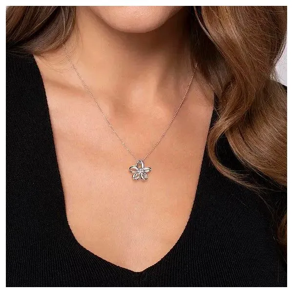 925 Sterling Silver White Sapphire Flower Pendant Necklace Image 3 Texas Gold Connection greenville, TX