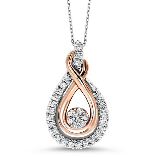 .925 Sterling Silver and 10K Rose Gold Necklace With 1/6Tw Diamonds Texas Gold Connection greenville, TX