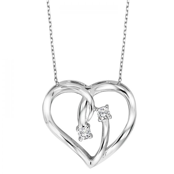 Diamond 2-Stone Open Ribbon Heart Pendant Necklace In Sterling Silver Texas Gold Connection greenville, TX