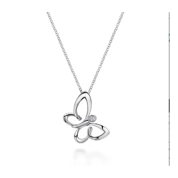 925 Sterling Silver White Sapphire Sideways Butterfly Pendant Necklace Image 2 Texas Gold Connection greenville, TX
