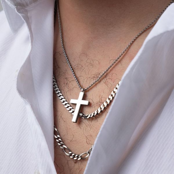 925 Sterling Silver Side Gem Cross Pendant with Antiqued Finish Box Chain Image 2 Texas Gold Connection greenville, TX