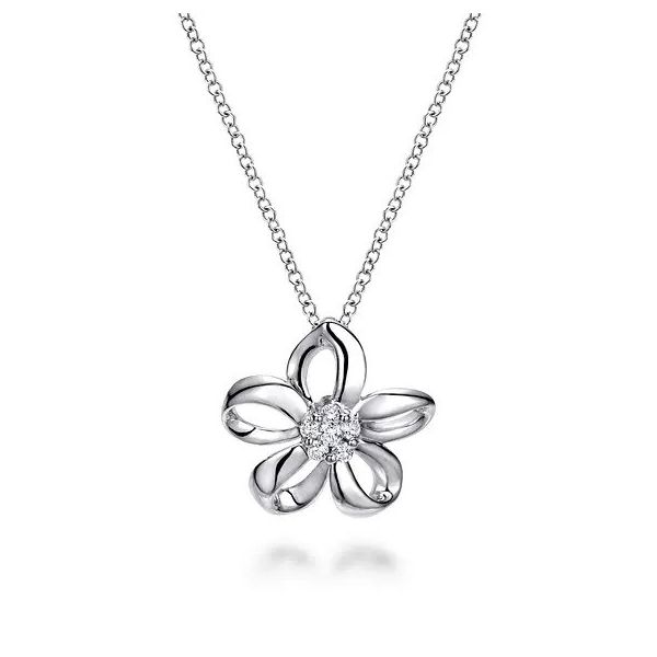 925 Sterling Silver White Sapphire Flower Pendant Necklace Image 2 Texas Gold Connection greenville, TX