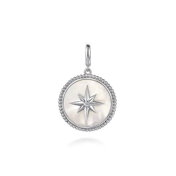 925 Sterling Silver Bujukan 0.07Tw White Sapphire and Mother Of Pearl Round Starburst Medallion Pendant Texas Gold Connection greenville, TX