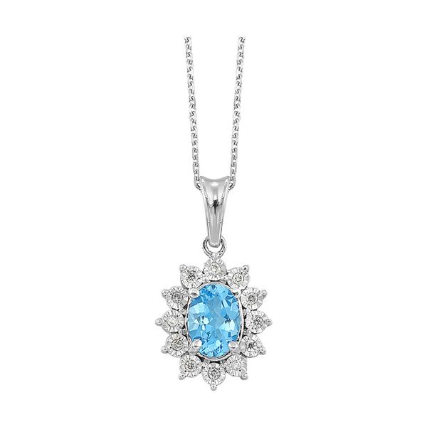 Lady's Sterling Silver Necklace With 1.00Ct Oval Blue Topaz And 0.05Twt Diamonds Texas Gold Connection greenville, TX