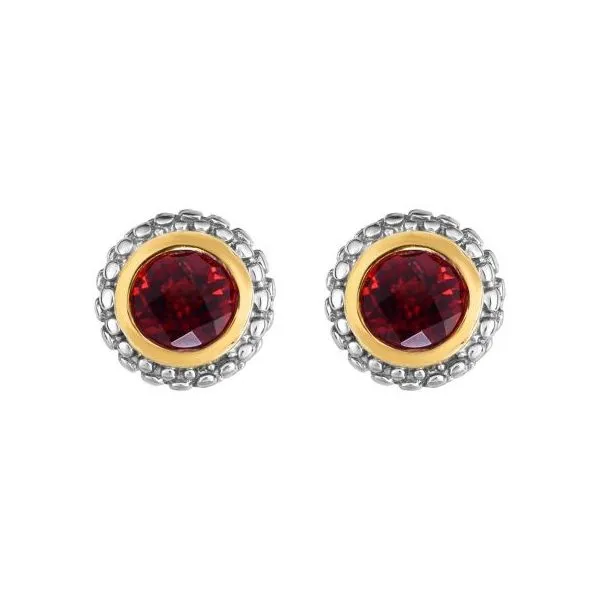 Lady's Sterling Silver Stud Earrings With Round Garnets Texas Gold Connection Greenville, TX