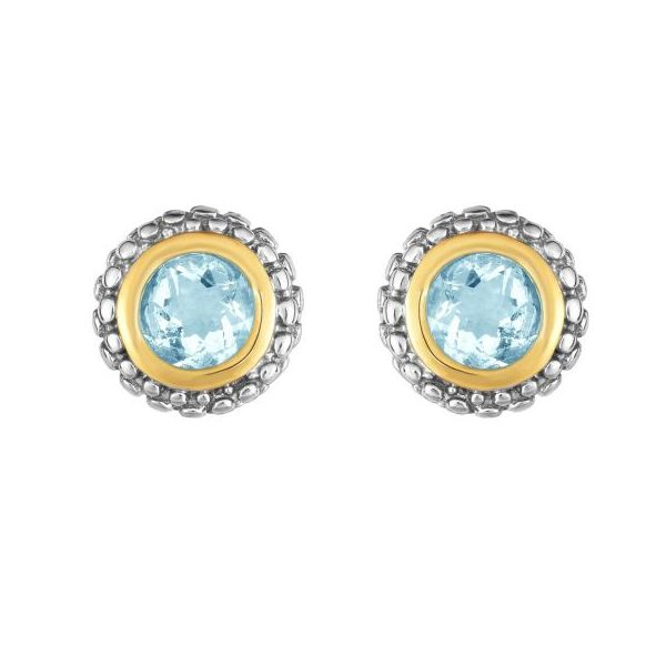 Lady's Sterling Silver Stud Earrings With Round Aquas Texas Gold Connection Greenville, TX