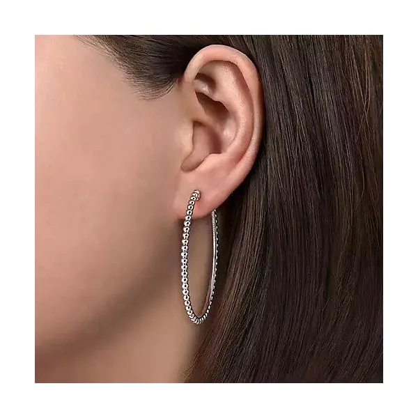 Sterling Silver 50X40mm Bujukan Beaded Large Oval Classic Hoop Earrings Image 2 Texas Gold Connection Greenville, TX