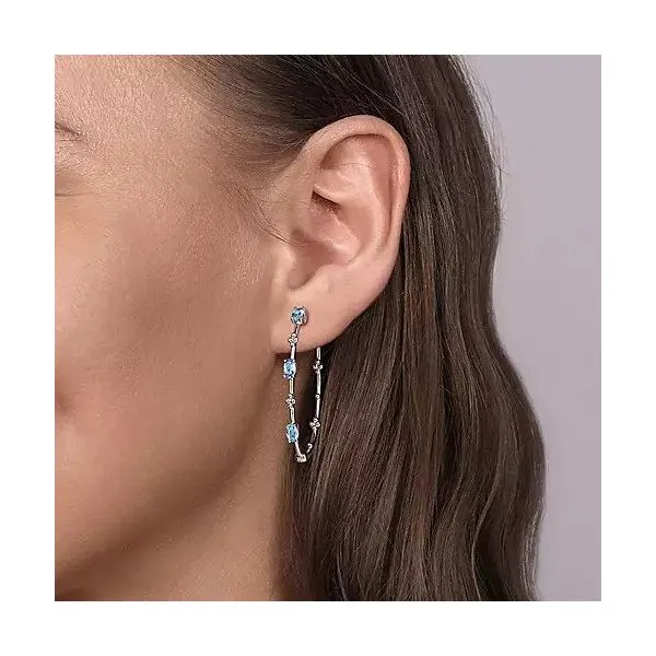 925 Sterling Silver Swiss Blue Topaz Bujukan Hoop Image 2 Texas Gold Connection Greenville, TX