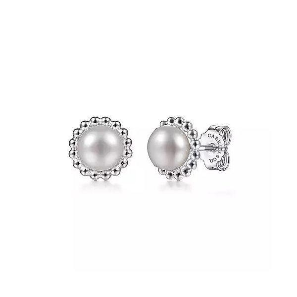 Sterling Silver Pearl with Beaded Frame Stud Earrings Texas Gold Connection Greenville, TX