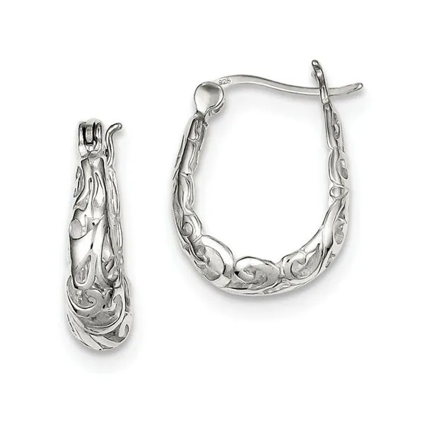 Sterling Silver Polished Filigree Oval Hoop Earrings Texas Gold Connection Greenville, TX