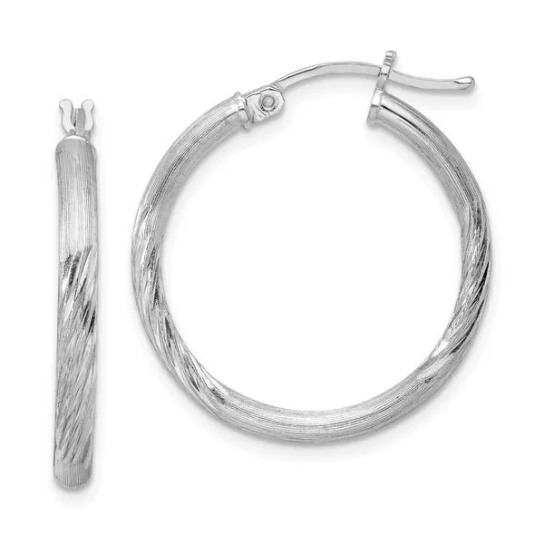 Sterling Silver Rhod-plated 2.5mm Polished/Satin Diamond-cut Hoop Earrings Image 2 Texas Gold Connection Greenville, TX