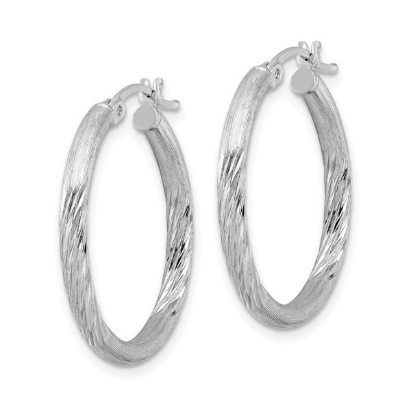 Sterling Silver Rhod-plated 2.5mm Polished/Satin Diamond-cut Hoop Earrings Image 3 Texas Gold Connection Greenville, TX