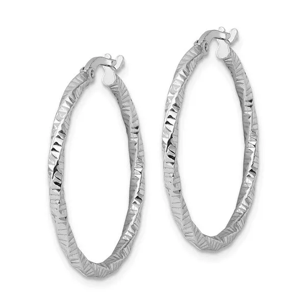 Sterling Silver Rhodium-plated Polished Diamond-cut Twist 2mm Hoop Earrings Image 2 Texas Gold Connection Greenville, TX