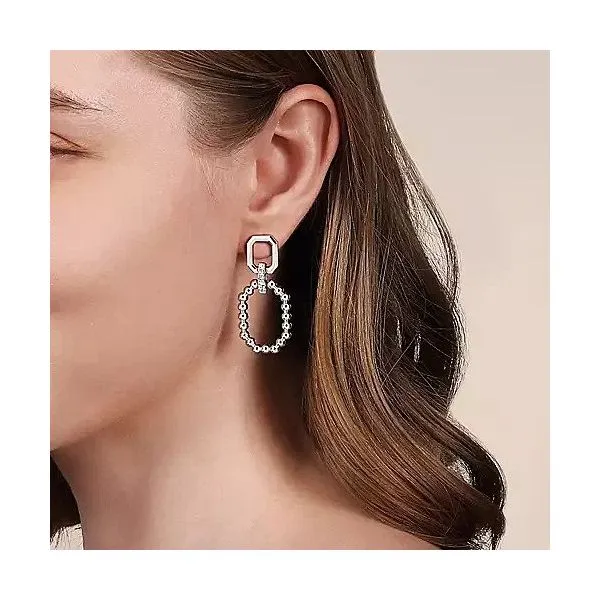 925 Sterling Silver Octagon White Sapphire Bujukan Stud Drop Earrings Image 2 Texas Gold Connection Greenville, TX