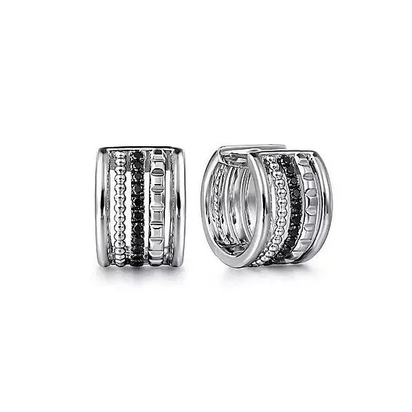 925 Sterling Silver Bujukan Black Spinel and Pyramid Multi Row Huggie Earrings Texas Gold Connection Greenville, TX