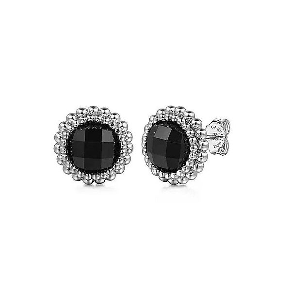 925 Sterling Silver Onyx Bujukan Round Shape Stud Earrings With Pattern Texas Gold Connection Greenville, TX