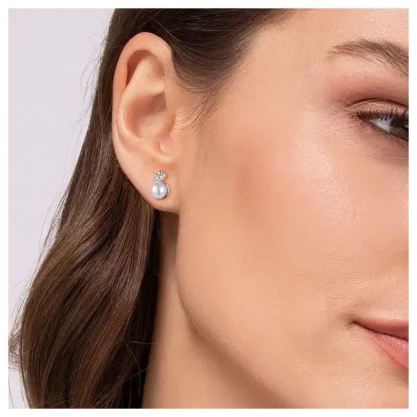 925 Sterling Silver Diamond Bujukan Pearl Stud Earrings Image 2 Texas Gold Connection greenville, TX
