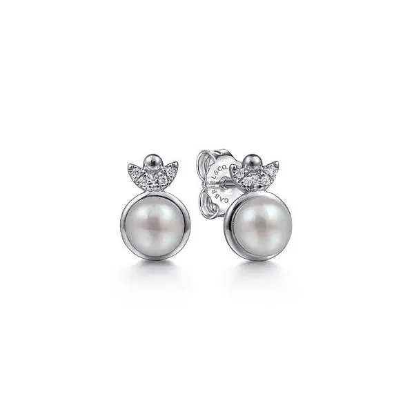925 Sterling Silver Diamond Bujukan Pearl Stud Earrings Texas Gold Connection greenville, TX