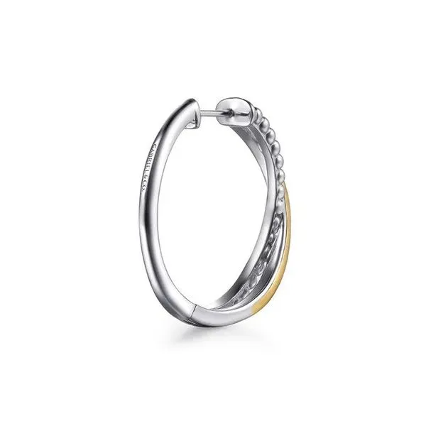 14K Yellow Gold and 925 Sterling Silver Bujukan Criss Cross Intricate Hoop Earrings Image 2 Texas Gold Connection greenville, TX