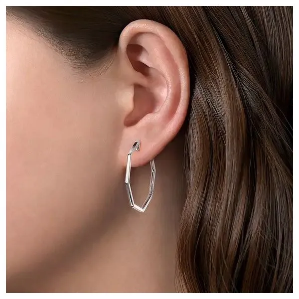 925 Sterling Silver Geometric Classic Hoop Earrings Image 2 Texas Gold Connection greenville, TX