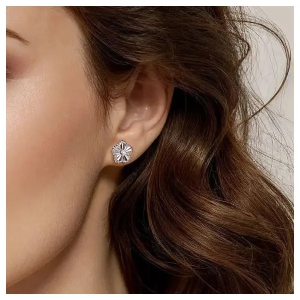 925 Sterling Silver Diamond Bujukan Frame Flower Diamond Cut Stud Earrings Image 3 Texas Gold Connection greenville, TX