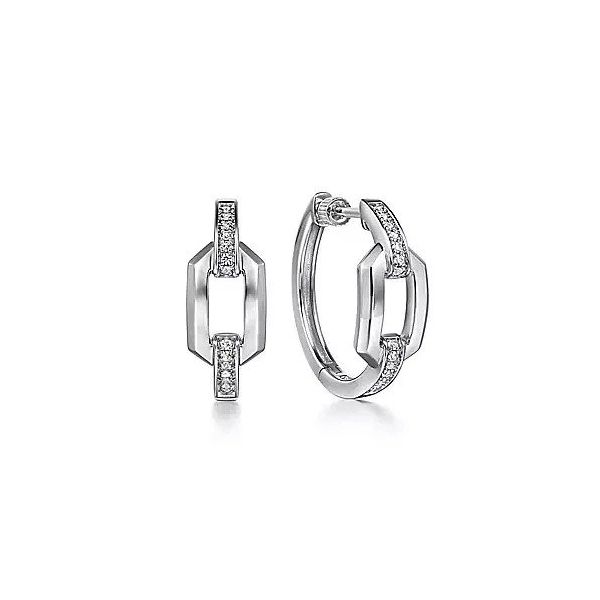 925 Sterling Silver White Sapphire Link Chain Hoop Earrings Texas Gold Connection greenville, TX