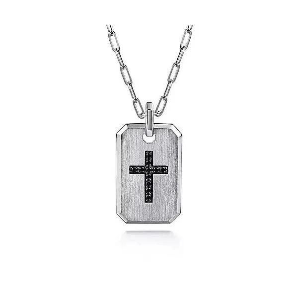 925 Sterling Silver Dog Tag Pendant with Black Spinel Cross Image 3 Texas Gold Connection Greenville, TX
