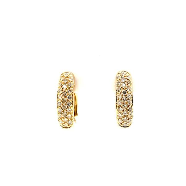 PRE-OWNED 14K Yellow Gold Pave Diamond Huggie Hoop Earrings Texas Gold Connection Greenville, TX