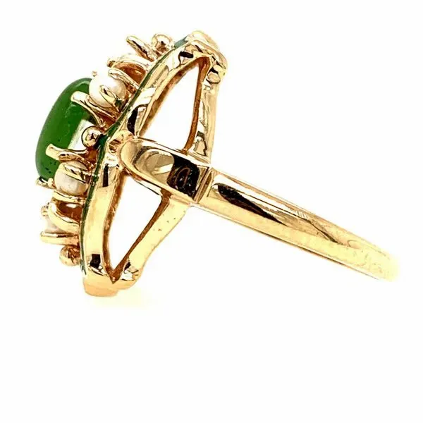 PRE-OWNED 10K Yellow Gold Vintage Jade and Pearl Ring Image 3 Texas Gold Connection Greenville, TX