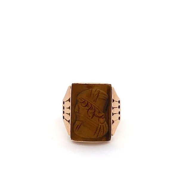 PREOWNED - 14KT Yellow Gold Ring with Tiger Eye Cameo Ring Texas Gold Connection Greenville, TX