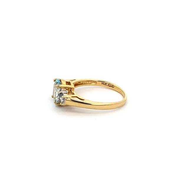 PREOWNED 14K Yellow Gold Aquamarine and Diamond Ring Image 2 Texas Gold Connection Greenville, TX