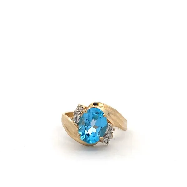 PREOWNED - 14K Yellow Gold Blue Topaz and Diamond Ring Texas Gold Connection Greenville, TX