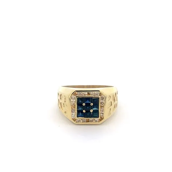 PREOWNED - 14K Yellow Gold Men's Ring With Blue Sapphires and Light Brown Diamonds Texas Gold Connection Greenville, TX