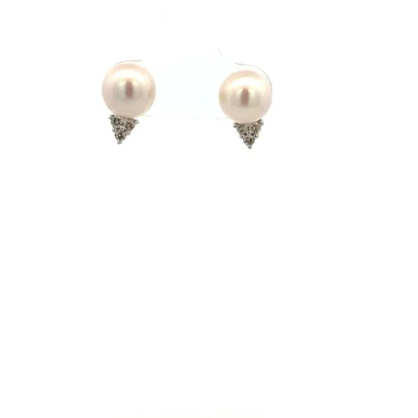 PREOWNED - 14K White Gold 7.5mm Akoya Pearl Earrings With 0.12Tw Diamonds Texas Gold Connection Greenville, TX