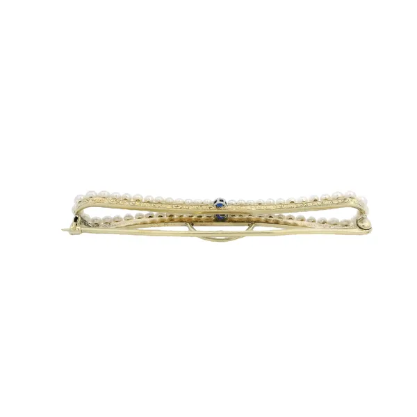 PREOWNED - 18kt Yellow Gold Pearl and Blue Sapphire Pin Image 2 Texas Gold Connection greenville, TX
