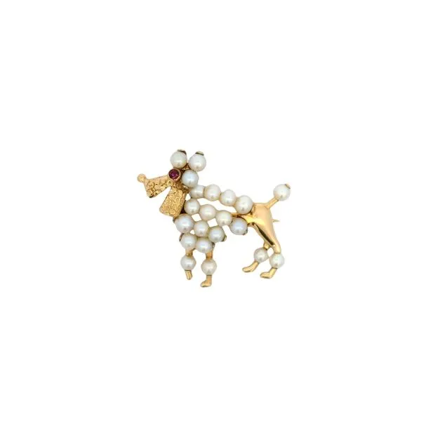 PREOWNED - 18k Yellow Gold Pearl Poodle Brooch Texas Gold Connection greenville, TX