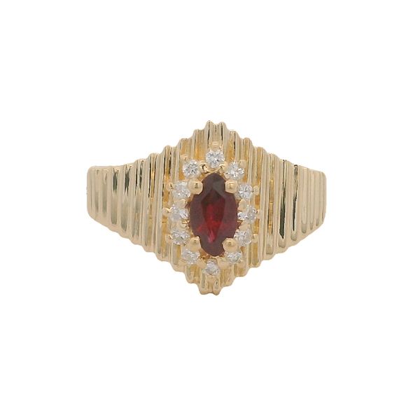 PREOWNED - 18K Yellow Gold Size 8.5 Ring With One 05.0Ct Marquise Ruby and 0.18Twt Diamonds Texas Gold Connection greenville, TX