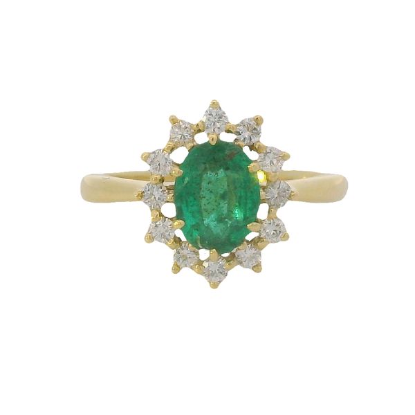 PREOWNED - 18K Yellow Gold Ring With 8x6mm Oval Emerald and 0.25Twt Diamonds Texas Gold Connection greenville, TX