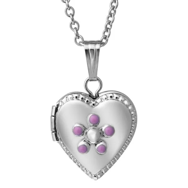 Children's Sterling Silver Flower Heart Locket Image 3 Texas Gold Connection Greenville, TX