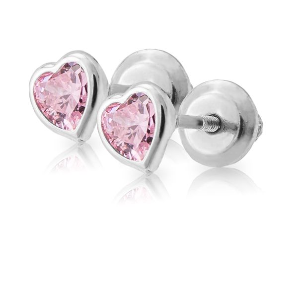 Children's Sterling Silver Pink CZ Heart Earrings Image 2 Texas Gold Connection greenville, TX