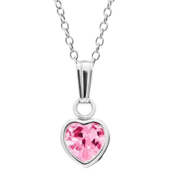 Sterling Silver Pink CZ Heart Pendant with 13