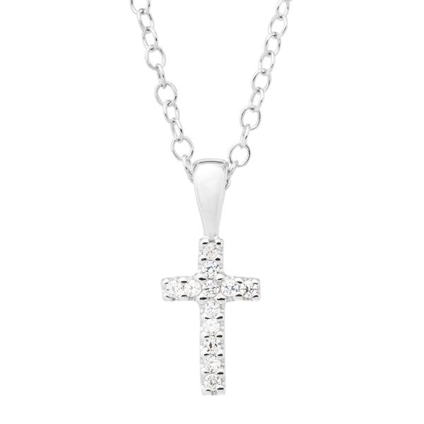Children's Sterling Silver Cross Pendant with White CZ's Image 2 Texas Gold Connection greenville, TX