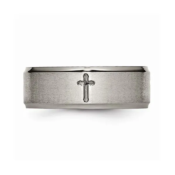 Titanium Ridged Edge Cross 8mm Brushed And Polished Band Image 3 Texas Gold Connection Greenville, TX