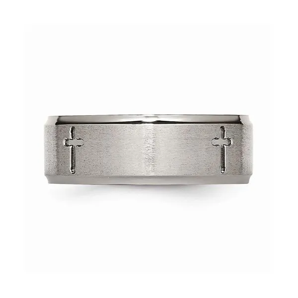 Titanium Ridged Edge Cross 8mm Brushed And Polished Band Image 4 Texas Gold Connection Greenville, TX