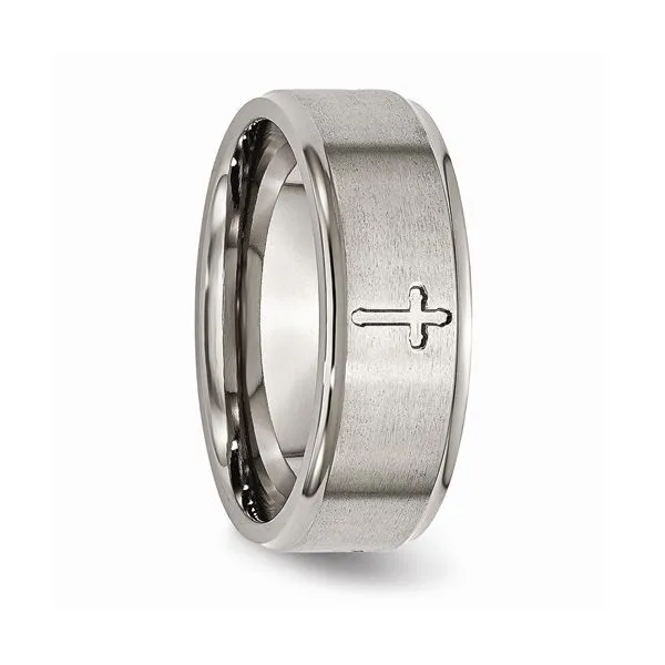 Titanium Ridged Edge Cross 8mm Brushed And Polished Band Image 5 Texas Gold Connection Greenville, TX