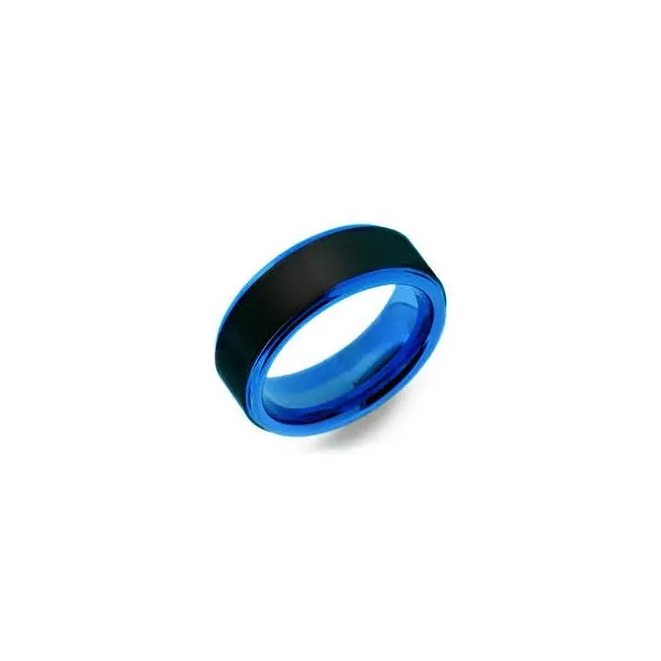 Two-tone blue and black tungsten band with brushed center and polished step down edges Image 2 Texas Gold Connection Greenville, TX