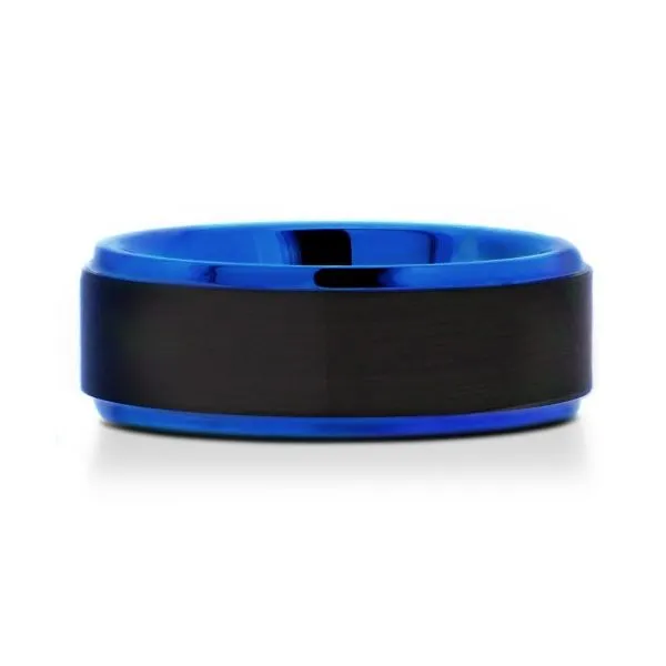 Two-tone blue and black tungsten band with brushed center and polished step down edges Image 3 Texas Gold Connection Greenville, TX