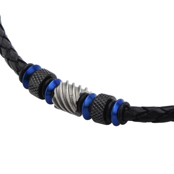 White/Black/Blue Black Leather Braided necklace Image 2 Texas Gold Connection Greenville, TX