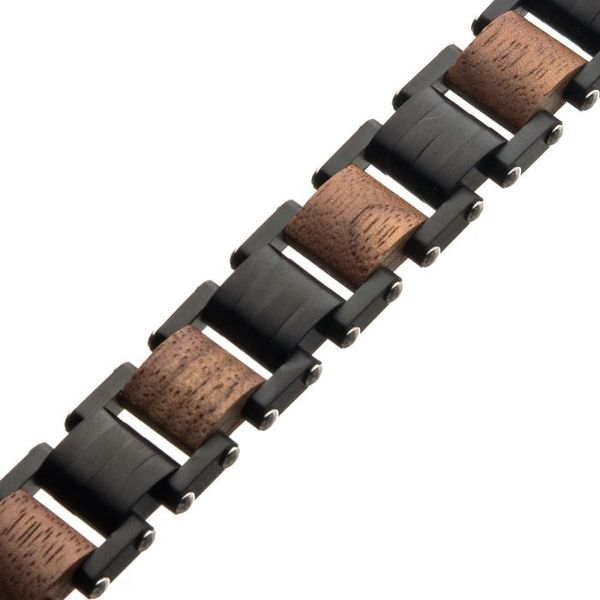 Stainless Steel with Walnut Wood Link Bracelet Image 2 Texas Gold Connection Greenville, TX